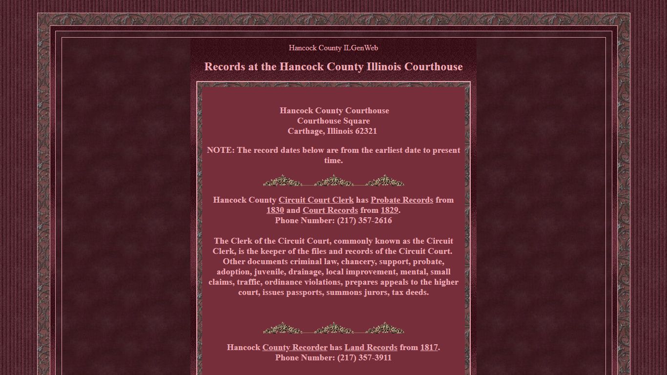 Records at the Hancock County Illinois Courthouse